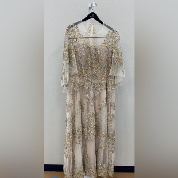 Lara Amber Lattice Lace Champagne Wedding Gown 20 Beaded Illusion Bridal Dress - Picture 3 of 4